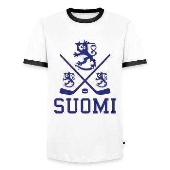 Suomi Hockey - T-shirt contrasté Homme - blanc/noir - Devant - AI Model Female 172 light (172cm) & AI Model Male 178 dark (178cm)