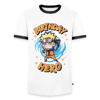 Naruto Shippuden Birthday Hero Geburtstags-Design - Männer Kontrast-T-Shirt - Weiß/Schwarz - Vorne - AI Model Female 172 light (172cm) & AI Model Male 178 dark (178cm)