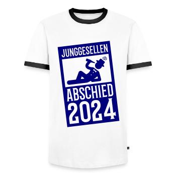 Junggesellenabschied 2024 - Männer Kontrast-T-Shirt - Weiß/Schwarz - Vorne - AI Model Female 172 light (172cm) & AI Model Male 178 dark (178cm)