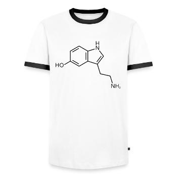 Sérotonine Formule de structure Chimie Bonheur - T-shirt contrasté Homme - blanc/noir - Devant - AI Model Female 172 light (172cm) & AI Model Male 178 dark (178cm)