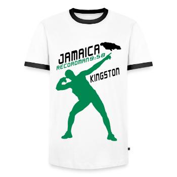 jamaica recordman kingston usain bolt - T-shirt contrasté Homme - blanc/noir - Devant - AI Model Female 172 light (172cm) & AI Model Male 178 dark (178cm)