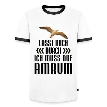 Lasst mich durch, ich muss nach Amrum | Nordsee - Männer Kontrast-T-Shirt - Weiß/Schwarz - Vorne - AI Model Female 172 light (172cm) & AI Model Male 178 dark (178cm)