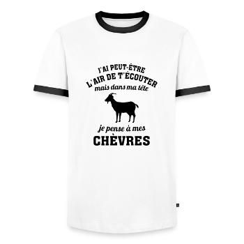 dans ma tête je pense à mes chèvres - T-shirt contrasté Homme - blanc/noir - Devant - AI Model Female 172 light (172cm) & AI Model Male 178 dark (178cm)