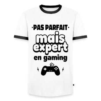 pas parfait expert en gaming - T-shirt contrasté Homme - blanc/noir - Devant - AI Model Female 172 light (172cm) & AI Model Male 178 dark (178cm)