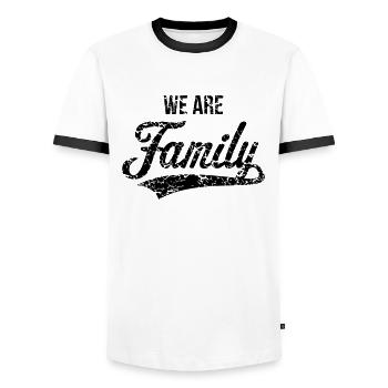 We Are Family (Family Father Mother / Vintage / B) - Men's Ringer Shirt - white/black - Front - AI Model Female 172 light (172cm) & AI Model Male 178 dark (178cm)