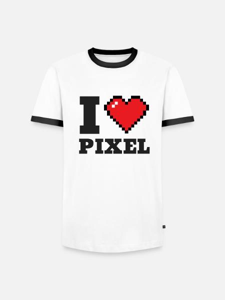 Jeg hjerte, jeg elsker, retro, pixel, spil, spil, gamle - Herre kontrast-T-shirt - hvid/sort