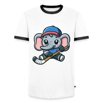 Conception de bande dessinée de hockey sur glace éléphant mignon - T-shirt contrasté Homme - blanc/noir - Devant - AI Model Female 172 light (172cm) & AI Model Male 178 dark (178cm)