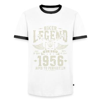Légende du motard depuis 1956 - T-shirt contrasté Homme - blanc/noir - Devant - AI Model Female 172 light (172cm) & AI Model Male 178 dark (178cm)