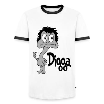 Sprüche Lustige Comic Digga - Männer Kontrast-T-Shirt - Weiß/Schwarz - Vorne - AI Model Female 172 light (172cm) & AI Model Male 178 dark (178cm)