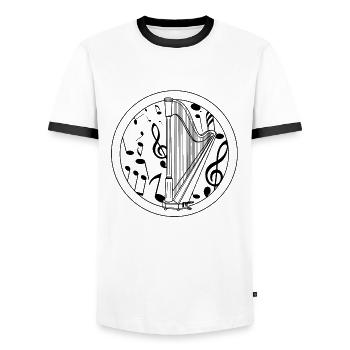 Harfe - Männer Kontrast-T-Shirt - Weiß/Schwarz - Vorne - AI Model Female 172 light (172cm) & AI Model Male 178 dark (178cm)