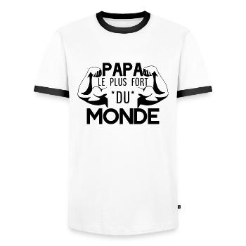 Papa le plus fort du monde. Fête des pères. Père - T-shirt contrasté Homme - blanc/noir - Devant - AI Model Female 172 light (172cm) & AI Model Male 178 dark (178cm)