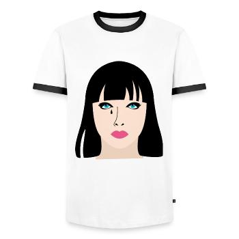 Woman with lipstick and tears - Men's Ringer Shirt - white/black - Front - AI Model Female 172 light (172cm) & AI Model Male 178 dark (178cm)