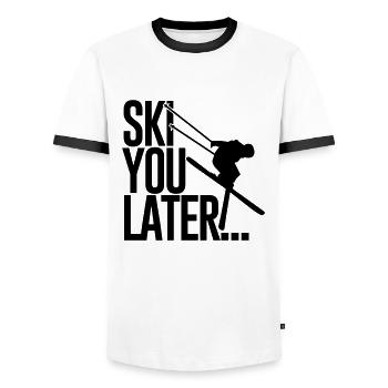 Ski you later - skiing - ski - snow mountains - Men's Ringer Shirt - white/black - Front - AI Model Female 172 light (172cm) & AI Model Male 178 dark (178cm)