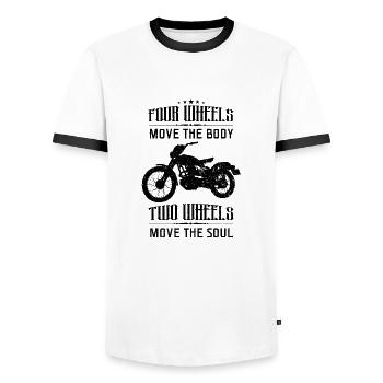 Motorcycle and men with spell - Men's Ringer Shirt - white/black - Front - AI Model Female 172 light (172cm) & AI Model Male 178 dark (178cm)