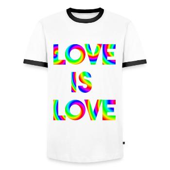 Love is love LGBTQ Geschenkidee Regenbogen bunt - Männer Kontrast-T-Shirt - Weiß/Schwarz - Vorne - AI Model Female 172 light (172cm) & AI Model Male 178 dark (178cm)