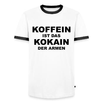 Koffein ist das Kokain der Armen - Männer Kontrast-T-Shirt - Weiß/Schwarz - Vorne - AI Model Female 172 light (172cm) & AI Model Male 178 dark (178cm)