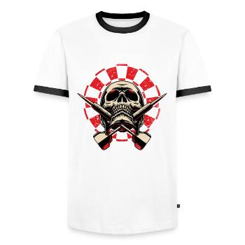 Dart Skull 1 - Dart T-Shirts RAHMENLOS - Sport - Männer Kontrast-T-Shirt - Weiß/Schwarz - Vorne - AI Model Female 172 light (172cm) & AI Model Male 178 dark (178cm)