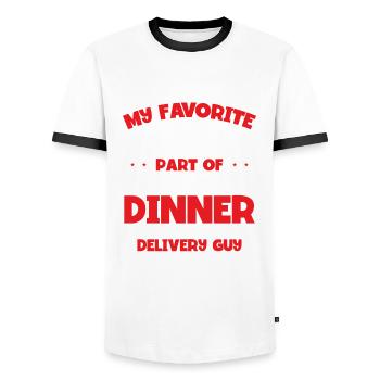 Dinner Is When The Delivery Courier - Men's Ringer Shirt - white/black - Front - AI Model Female 172 light (172cm) & AI Model Male 178 dark (178cm)