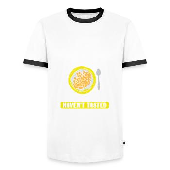 Who says I can't cook? - Men's Ringer Shirt - white/black - Front - AI Model Female 172 light (172cm) & AI Model Male 178 dark (178cm)