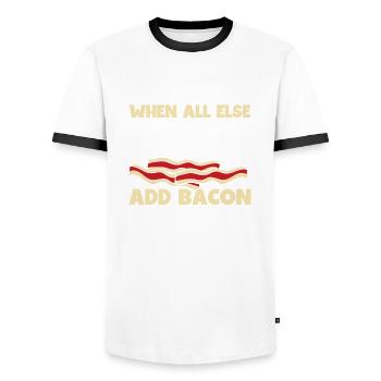 If all else fails, add - Men's Ringer Shirt - white/black - Front - AI Model Female 172 light (172cm) & AI Model Male 178 dark (178cm)