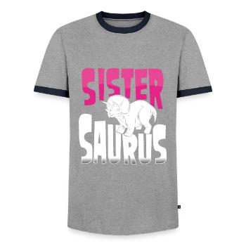 Schwester Triceratops - Männer Kontrast-T-Shirt - Grau/Navy  - Vorne - AI Model Female 172 light (172cm) & AI Model Male 178 light (178cm)