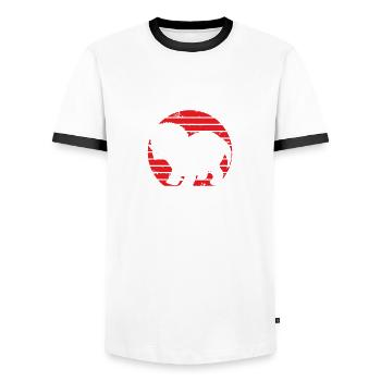 Triceratops Auf Einer Roten Sonne - Männer Kontrast-T-Shirt - Weiß/Schwarz - Vorne - AI Model Female 172 light (172cm) & AI Model Male 178 dark (178cm)