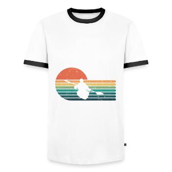 Kayak Canoe Water Sports Paddling Kayak Design - Men's Ringer Shirt - white/black - Front - AI Model Female 172 light (172cm) & AI Model Male 178 dark (178cm)