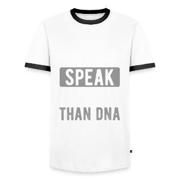 Deeds speak louder than dna - Men's Ringer Shirt - white/black - Front - AI Model Female 172 light (172cm) & AI Model Male 178 dark (178cm)