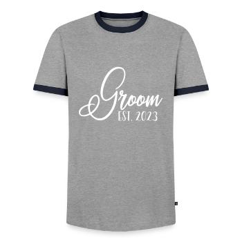 Groom Year 2023 - Men's Ringer Shirt - grey/navy  - Front - AI Model Female 172 light (172cm) & AI Model Male 178 light (178cm)