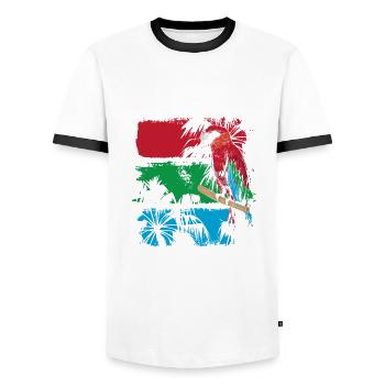 Bunter Papagei Auf Einem Ast - Männer Kontrast-T-Shirt - Weiß/Schwarz - Vorne - AI Model Female 172 light (172cm) & AI Model Male 178 dark (178cm)