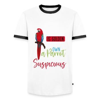 Silence is golden, your own parrot - Men's Ringer Shirt - white/black - Front - AI Model Female 172 light (172cm) & AI Model Male 178 dark (178cm)