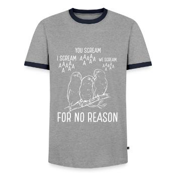 Parrot cry or no reason - Men's Ringer Shirt - grey/navy  - Front - AI Model Female 172 light (172cm) & AI Model Male 178 light (178cm)
