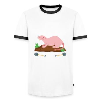 Rat-taupe nu pour le président - T-shirt contrasté Homme - blanc/noir - Devant - AI Model Female 172 light (172cm) & AI Model Male 178 dark (178cm)