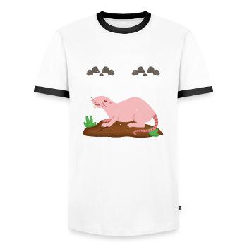 Mon animal spirituel est le rat-taupe nu - T-shirt contrasté Homme - blanc/noir - Devant - AI Model Female 172 light (172cm) & AI Model Male 178 dark (178cm)