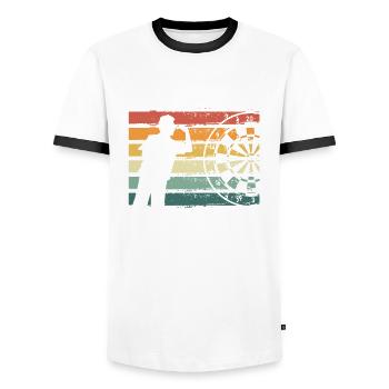 Dartmann sur un jeu de fléchettes rétro - T-shirt contrasté Homme - blanc/noir - Devant - AI Model Female 172 light (172cm) & AI Model Male 178 dark (178cm)