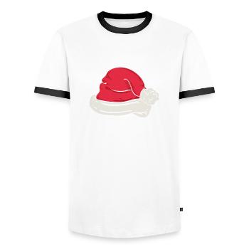 Jeu de fléchettes avec chapeau rouge pour Noël - T-shirt contrasté Homme - blanc/noir - Devant - AI Model Female 172 light (172cm) & AI Model Male 178 dark (178cm)