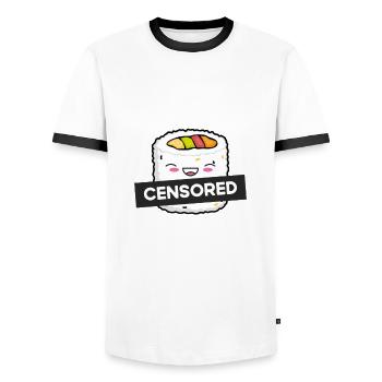 Funny censored maki roll - Men's Ringer Shirt - white/black - Front - AI Model Female 172 light (172cm) & AI Model Male 178 dark (178cm)