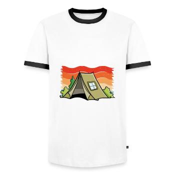 Gezwungen Zu Arbeiten, Geboren Ins Lager - Männer Kontrast-T-Shirt - Weiß/Schwarz - Vorne - AI Model Female 172 light (172cm) & AI Model Male 178 dark (178cm)