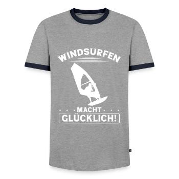 Windsurfen Macht Glücklich - Männer Kontrast-T-Shirt - Grau/Navy  - Vorne - AI Model Female 172 light (172cm) & AI Model Male 178 light (178cm)