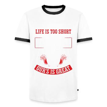 Life is too short to be bad - Men's Ringer Shirt - white/black - Front - AI Model Female 172 light (172cm) & AI Model Male 178 dark (178cm)