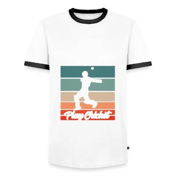 Life is too short for boring people - Men's Ringer Shirt - white/black - Front - AI Model Female 172 light (172cm) & AI Model Male 178 dark (178cm)