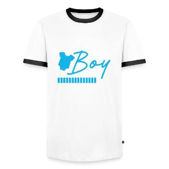 Baby boy is coming soon - Men's Ringer Shirt - white/black - Front - AI Model Female 172 light (172cm) & AI Model Male 178 dark (178cm)
