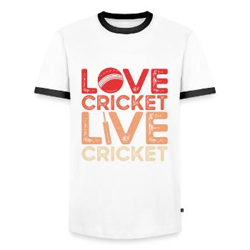 Love Cricket Live Cricket - Men's Ringer Shirt - white/black - Front - AI Model Female 172 light (172cm) & AI Model Male 178 dark (178cm)