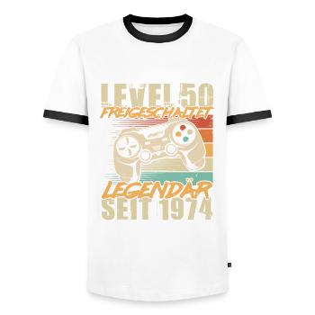 50 Geburtstag Gamer Jahrgang 1974 geboren - Männer Kontrast-T-Shirt - Weiß/Schwarz - Vorne - AI Model Female 172 light (172cm) & AI Model Male 178 dark (178cm)
