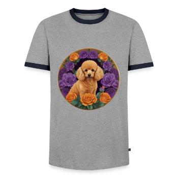 Poodle apricot and pink mauve and orange - Men's Ringer Shirt - grey/navy  - Front - AI Model Female 172 light (172cm) & AI Model Male 178 light (178cm)