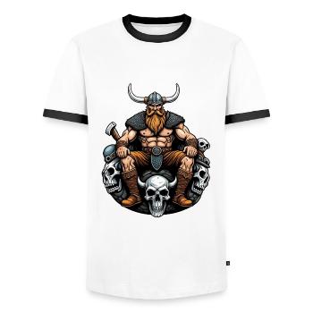 Wikinger mit Schädel - Männer Kontrast-T-Shirt - Weiß/Schwarz - Vorne - AI Model Female 172 light (172cm) & AI Model Male 178 dark (178cm)