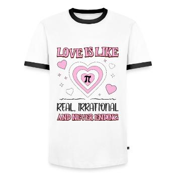 Liebe ist wie Pi real Irrational und nie endend - Männer Kontrast-T-Shirt - Weiß/Schwarz - Vorne - AI Model Female 172 light (172cm) & AI Model Male 178 dark (178cm)