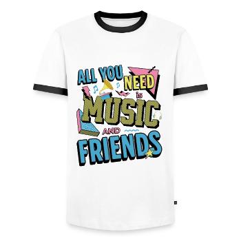 Alles, was Sie brauchen, ist Musik und Freunde Lustiger Musiker - Männer Kontrast-T-Shirt - Weiß/Schwarz - Vorne - AI Model Female 172 light (172cm) & AI Model Male 178 dark (178cm)