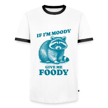 Si je suis de mauvaise humeur Donnez-moi une citation drôle gourmande raton laveur - T-shirt contrasté Homme - blanc/noir - Devant - AI Model Female 172 light (172cm) & AI Model Male 178 dark (178cm)