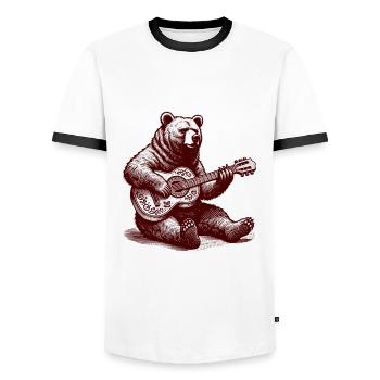 Bear Playing Guitar Funny Wild Animal Guitarist - Men's Ringer Shirt - white/black - Front - AI Model Female 172 light (172cm) & AI Model Male 178 dark (178cm)